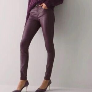 White House Black Market Burgundy High-Rise Skinny Coated Denim - Size 0